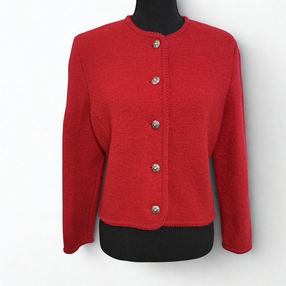 Vintage‎ 100% Wool Carroll Reed Red Cardigan Sweater Women's Size 6